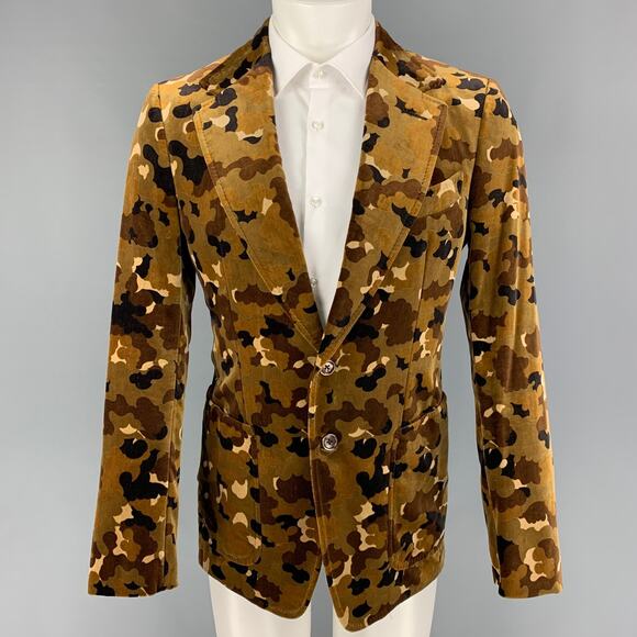 TOM FORD Size 38 Regular Brown Tan Camouflage Cotton Velvet Sport Coat - Picture 1 of 7